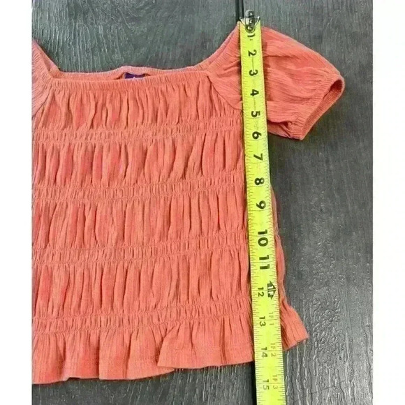 Old Navy Girls Smocked Crop Top Size Small 6-7 Orange Short Puff Sleeve - Picture 3 of 8